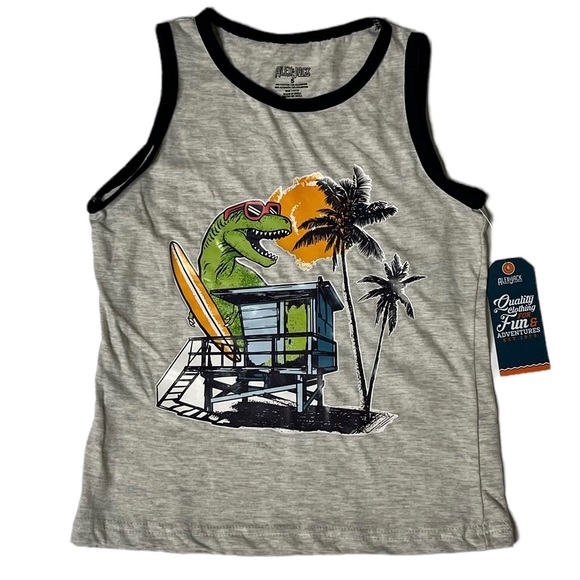 ALEX&JACK New With Tags Boys Gray Dino Graphic Sleeveless Top Size 5 - Picture 1 of 5